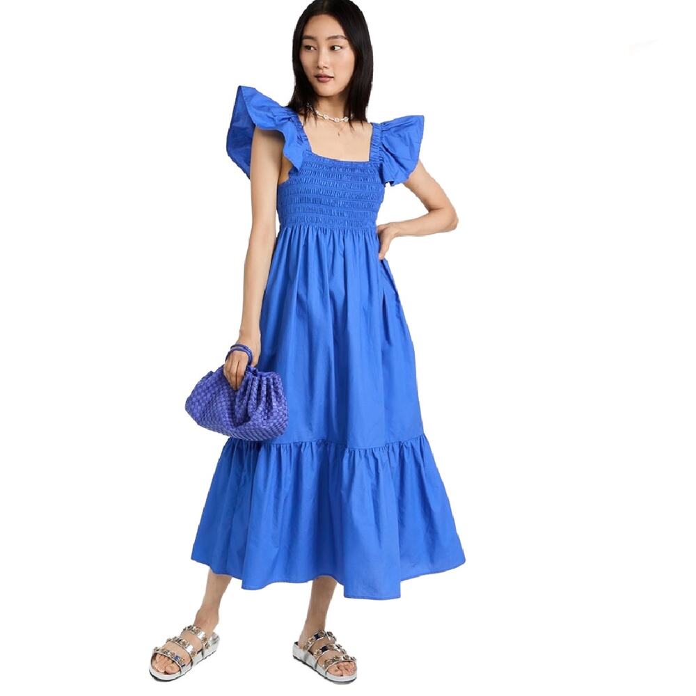 O.P.T. Blue Tuscany Tiered Midi Dress Nap Midi Dress Small Square neck Smocked